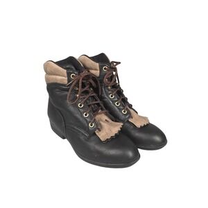PERFORMAIR Boots Womens Size 7.5 M Black Leather Lace Up Fringe Ankle Western‎